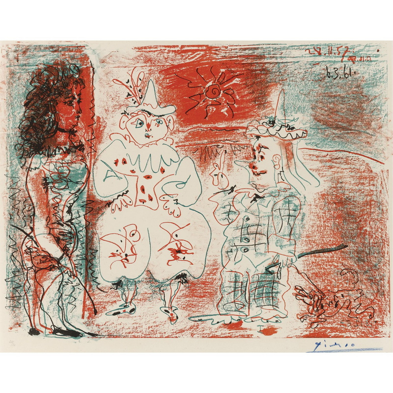 Pablo Picasso-L'ECUYèRE ET LES CLOWNS (B. 844)