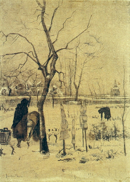 Parsonage Garden in the Snow with Three Figures, 1885