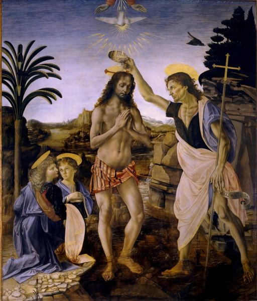 4.1. Baptism of the Lord (two angels on the left by Leonardo) (c.1475) (177x151) (Florence, Uffizi)