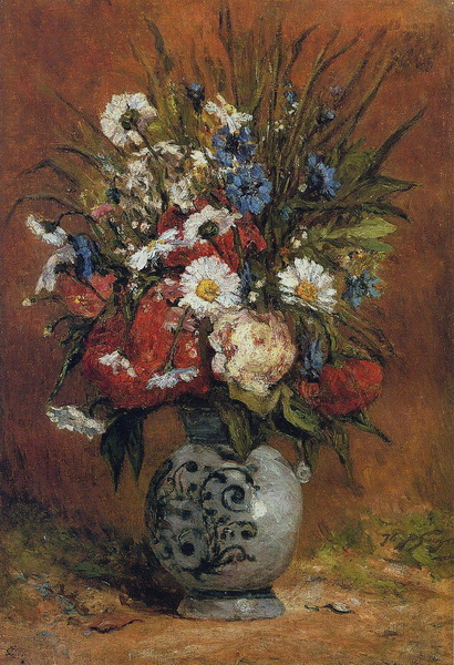 Daisies and Peonies in Blue Vase, 1876