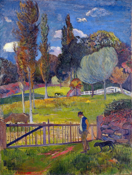 Farmer and His Dog Near a Barrier by Paul Gauguin