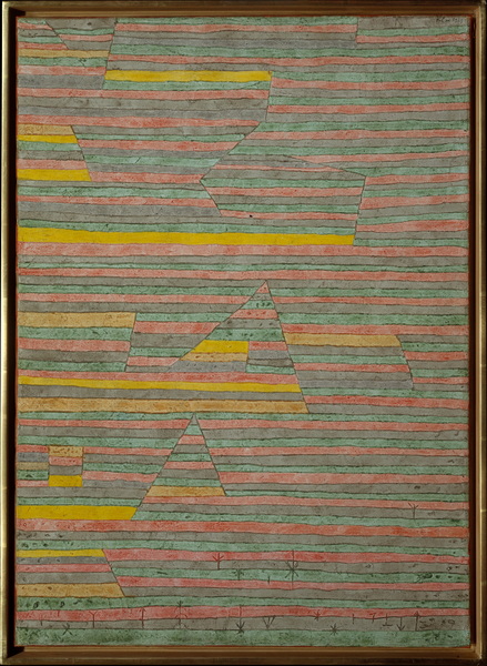 Paul Klee (German (born Switzerland), M眉nchenbuchsee 1879鈥?940 Muralto-Locarno)
Monuments at G., 1929
Gypsum and watercolor on canvas; 27 3/8 x 19 3/4 in. (69.5 x 50.2 cm)
The Metropolitan Museum of Art, New York, The Berggruen Klee Collection, 1984 (1984.315.51)
http://www.metmuseum.org/Collections/search-the-collections/483171