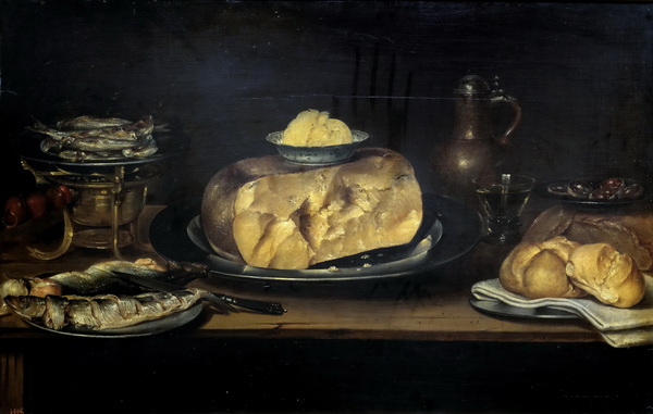 Still Life with Cheese, Sausage, Fish and Bread (60 x 91) (Madrid, Prado)