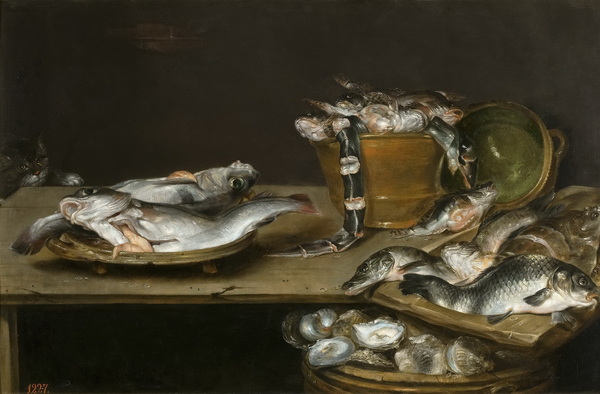 Still Life with Fish, Oysters and a Cat (60 x 91) (Madrid, Prado)