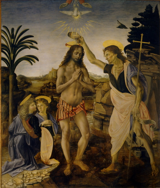 The Baptism of Christ by Leonardo Da Vinchi and his teacher Andrea del Verrocchio